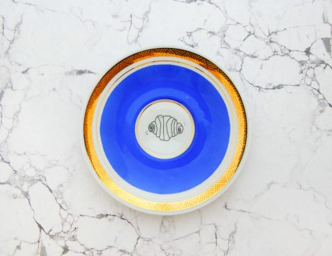 Wandteller Franzbrötchen vintage Herr Fuchs Teller Blau Gold 14cm Hamburg Wohnen