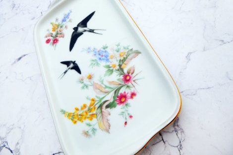 Wandteller Platte Herr Fuchs Schwalbe gold Blumen 19cm vintage wohnen – Bild 2
