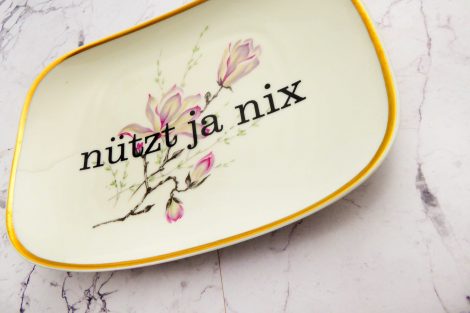 Wandteller Herr Fuchs Typo Nützt ja nix Wohnen Blumen Gold 19cm Platte – Bild 3