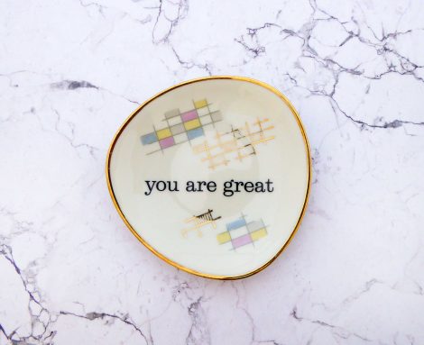 Wandteller you are great vintage Herr Fuchs Teller Bunt mini 11cm Grafik gold eckig Muster