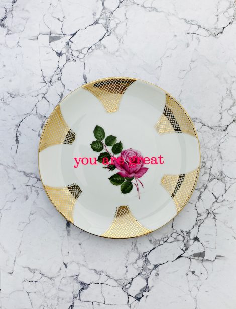 Wandteller you are great Herr Fuchs Blumen 19cm neonpink vintage wohnen rosa Gold