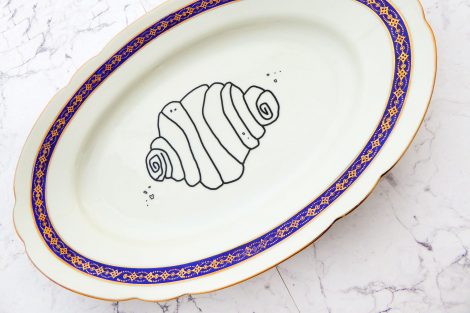Wandplatte Franzbrötchen vintage Herr Fuchs Teller Blau/Gold 29cm Hamburg Wohnen – Bild 2
