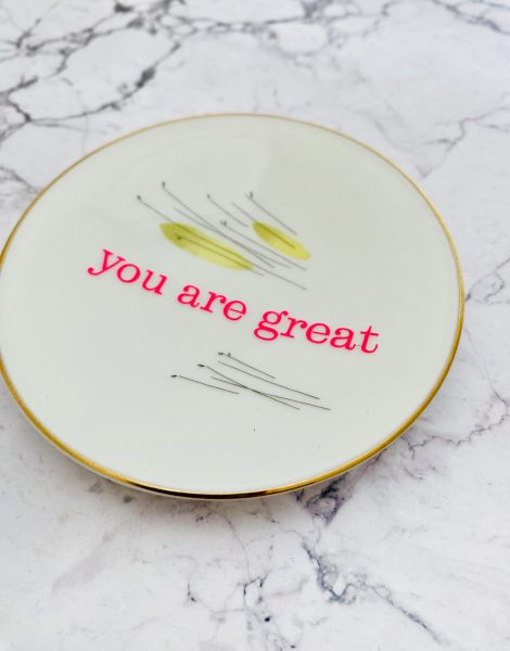 Wandteller Herr Fuchs Typo neonpink you are great mini  Blumen 10cm gold gelb – Bild 2