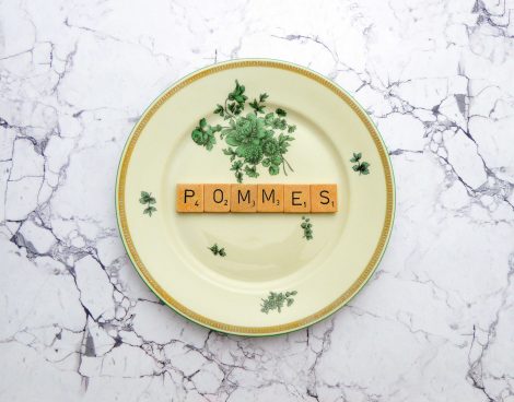 Wandteller Pommes Vintage Deko Wohnen Herr Fuchs 19cm Blumen Scrabble Gold Grün