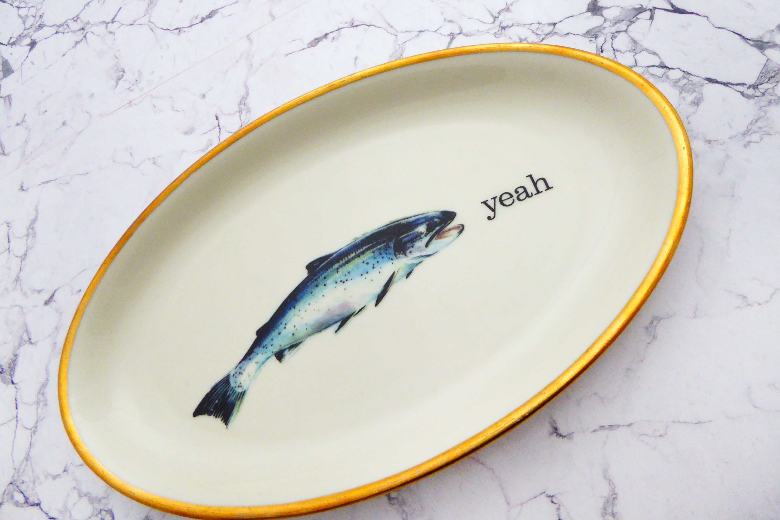 Wandplatte Herr Fuchs Typo yeah 24cm Fisch gold Wohnen Meer vintage Blaufisch – Bild 2