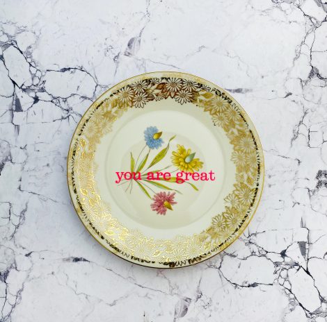 Wandteller you are great Herr Fuchs Blumen 19cm neonpink vintage wohnen Bunt Gold