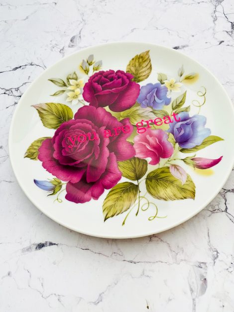 Wandteller you are great Herr Fuchs Blumen 19cm neonpink vintage wohnen lila/blau – Bild 2