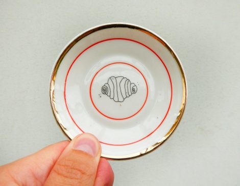 Wandteller Franzbrötchen vintage Herr Fuchs Teller rot Gold 8cm Hamburg Wohnen – Bild 3