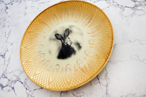 Wandteller Hase vintage Herr Fuchs Teller Gold/Creme 19cm Wohnen Muster – Bild 2