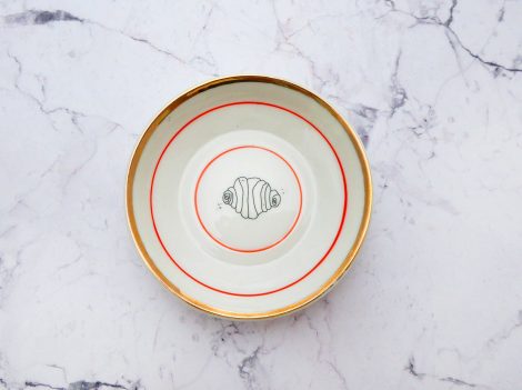 Wandteller Franzbrötchen vintage Herr Fuchs Teller rot Gold 8cm Hamburg Wohnen