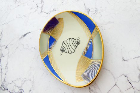 Wandteller Franzbrötchen vintage Herr Fuchs Teller Blau Gold 12cm Hamburg Wohnen oval – Bild 2