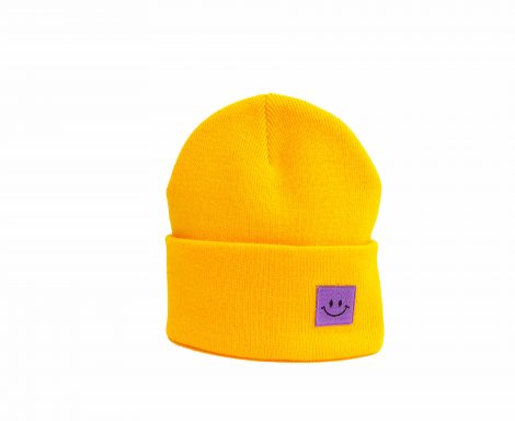 Mütze Gelb Smiley Herr Fuchs Patch Beanie Lila