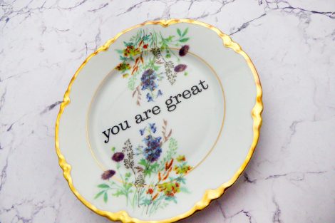 Wandteller you are great vintage Herr Fuchs Teller  14cm Blumen gold Bunt medi – Bild 2