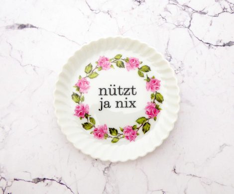 Wandteller Typo nützt ja nix Herr Fuchs mini 10cm rosa Blumen Riffel