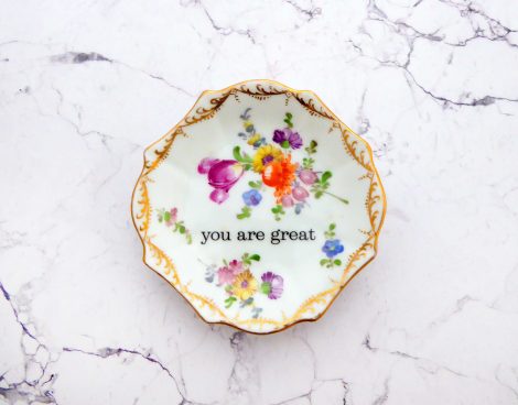 Wandteller you are great vintage Herr Fuchs Teller  mini 10cm Blumen gold Bunt Ecken