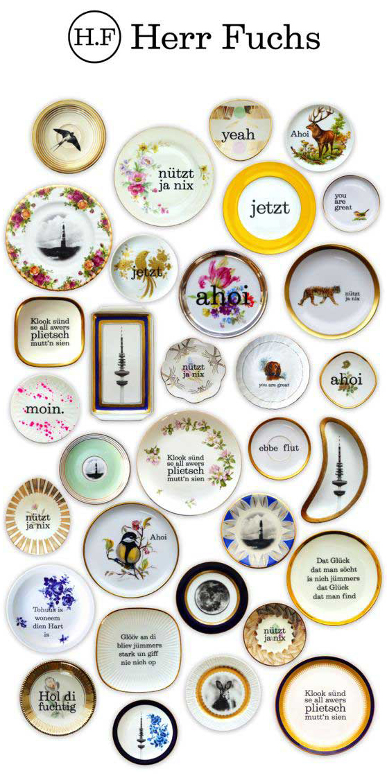 Wandteller Platte Herr Fuchs Hamburger Kräne gold Wohnen vintage 32cm – Bild 7