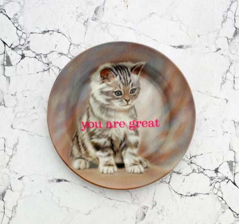 Wandteller you are great Herr Fuchs Katze neon vintage 19cm neonpink