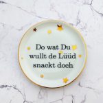 Wandteller Do wat du wullt Typo Herr Fuchs mini 10cm Sterne gold vintage plattdeutsch