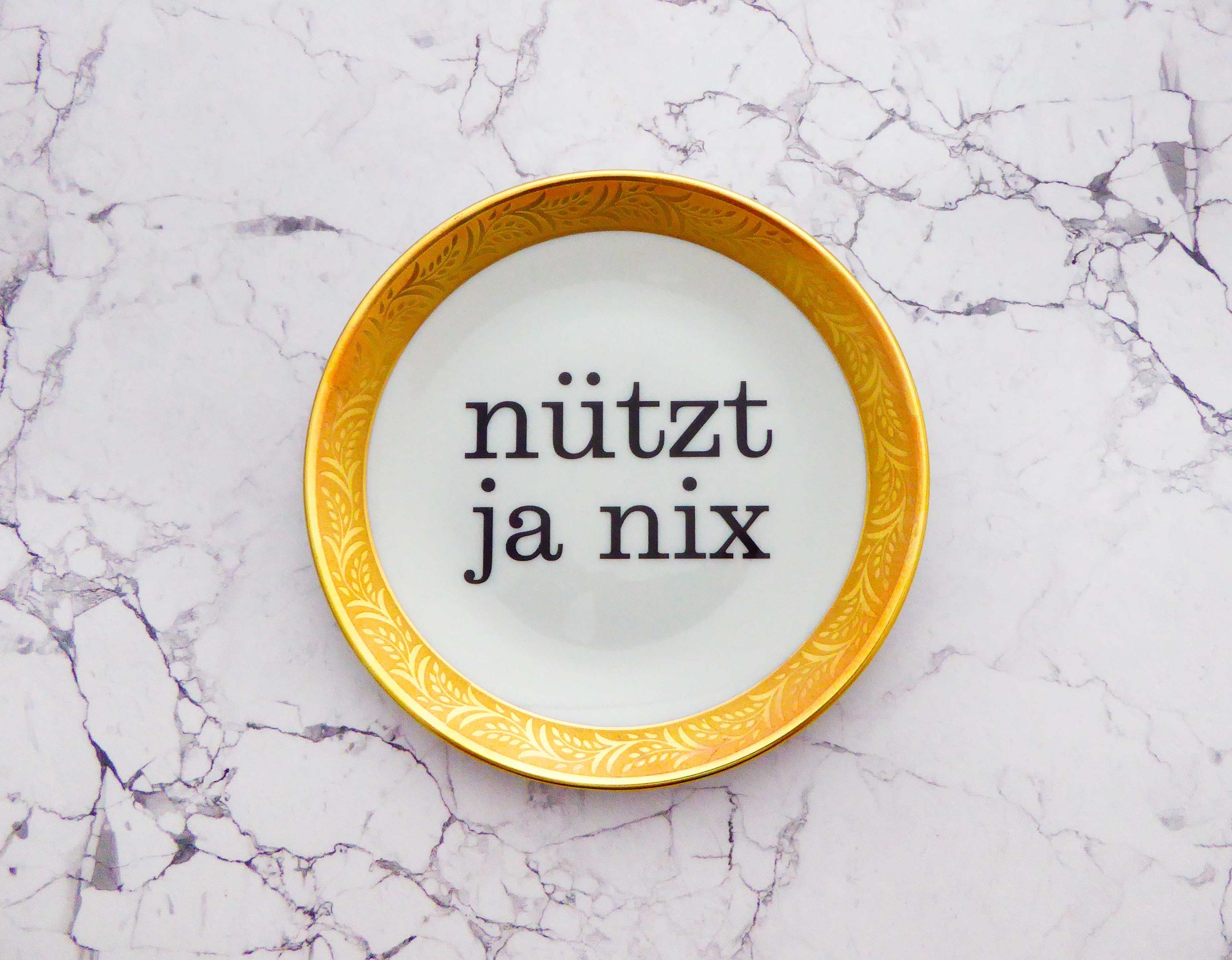 Wandteller Typo nützt ja nix Herr Fuchs mini 14cm Gold Muster vintage Wohnen