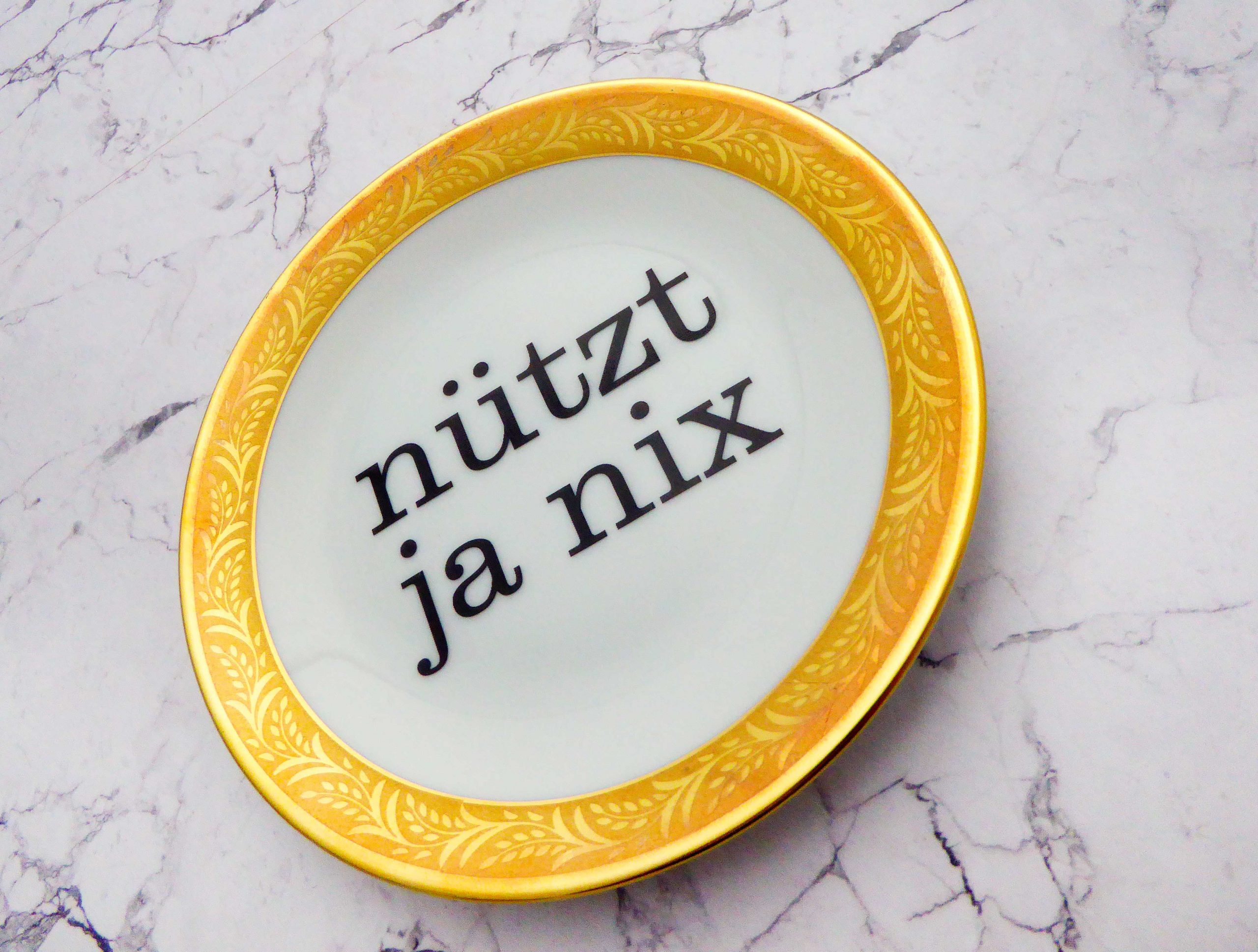 Wandteller Typo nützt ja nix Herr Fuchs mini 14cm Gold Muster vintage Wohnen – Bild 3