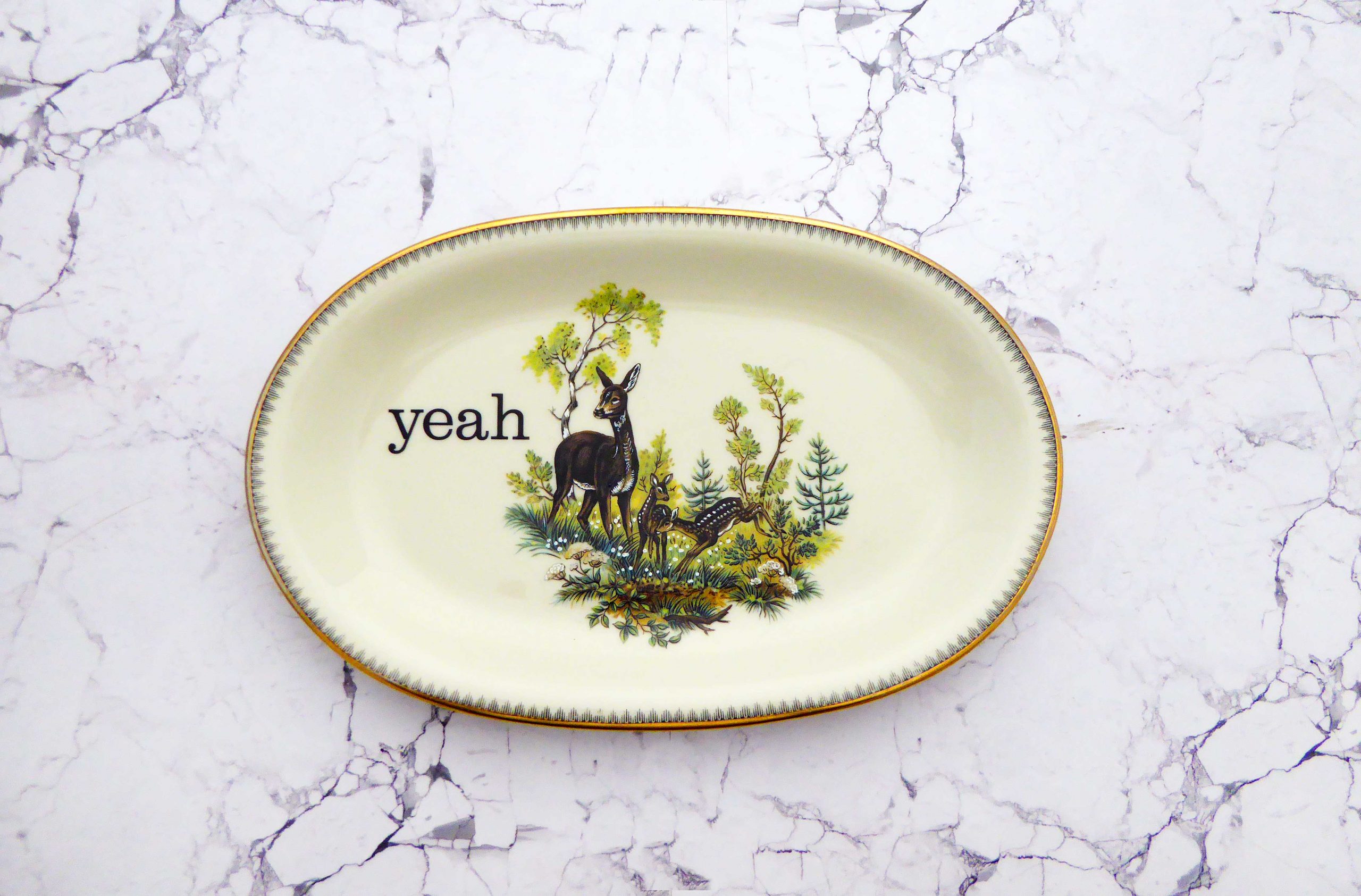 Wandplatte Herr Fuchs Typo yeah 27cm Reh gold Wohnen Wald vintage Rehe – Bild 3