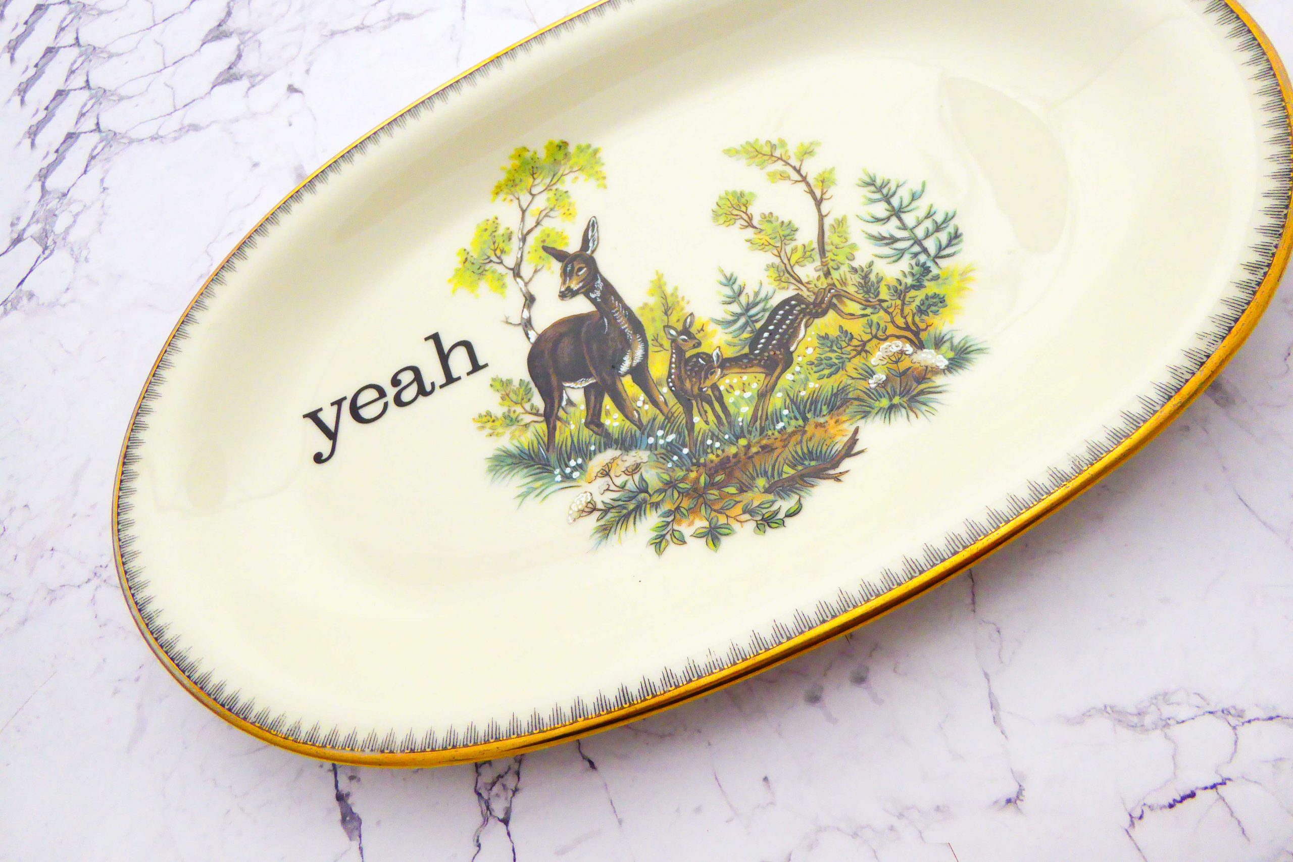 Wandplatte Herr Fuchs Typo yeah 27cm Reh gold Wohnen Wald vintage Rehe – Bild 2