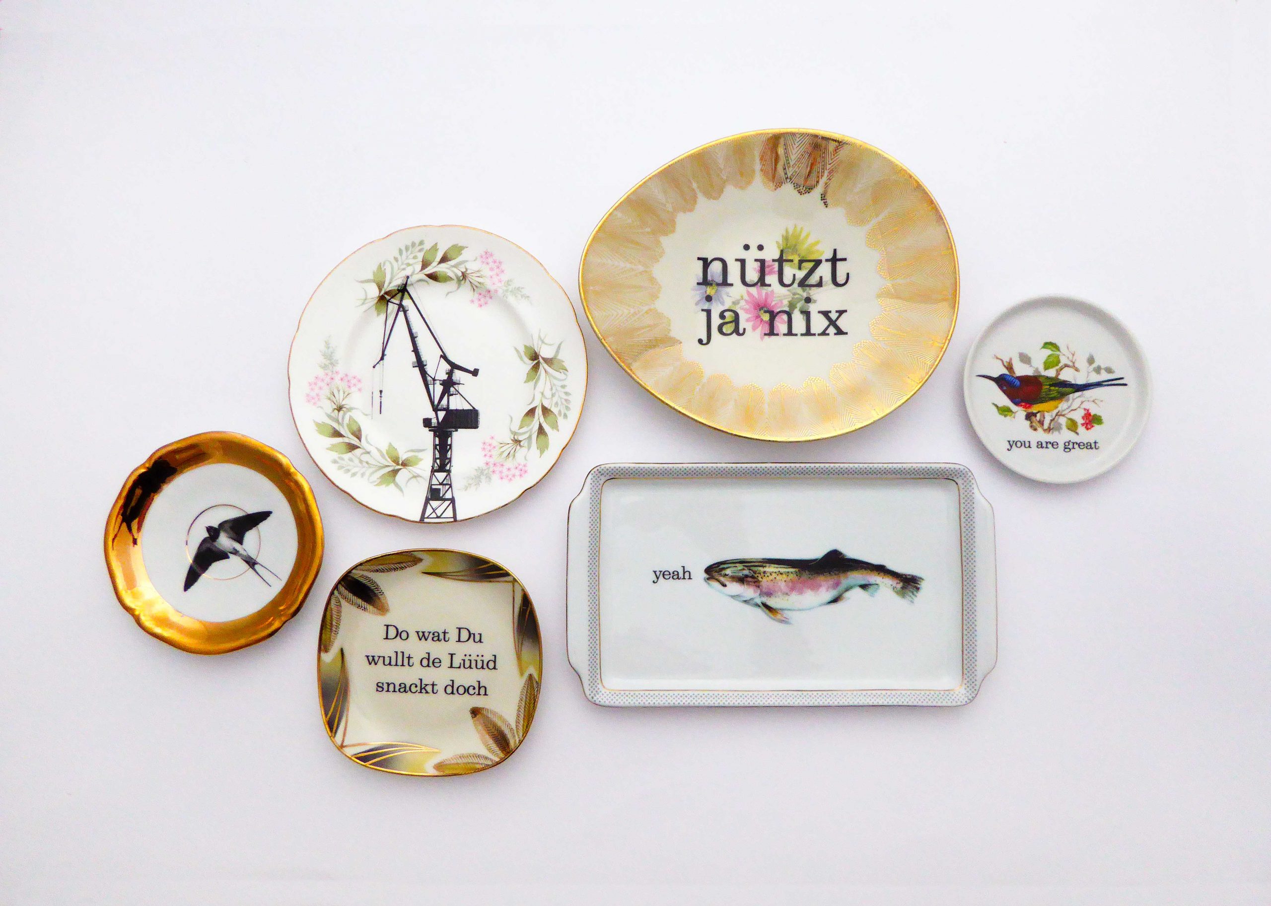 Wandteller Typo nützt ja nix Herr Fuchs mini 14cm Gold Muster vintage Wohnen – Bild 4