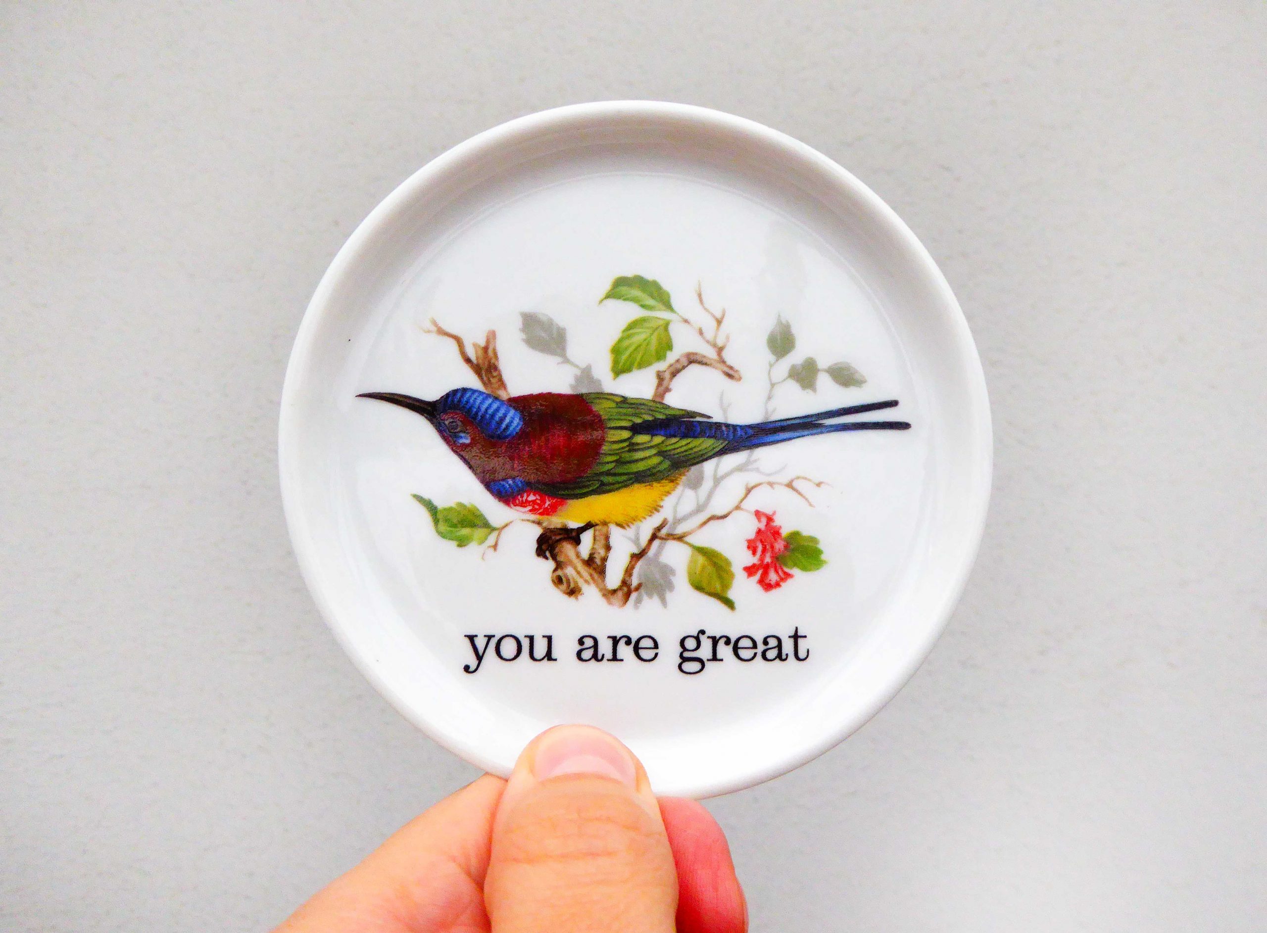 Wandteller Herr Fuchs Typo you are great mini Vogel 10cm vintage